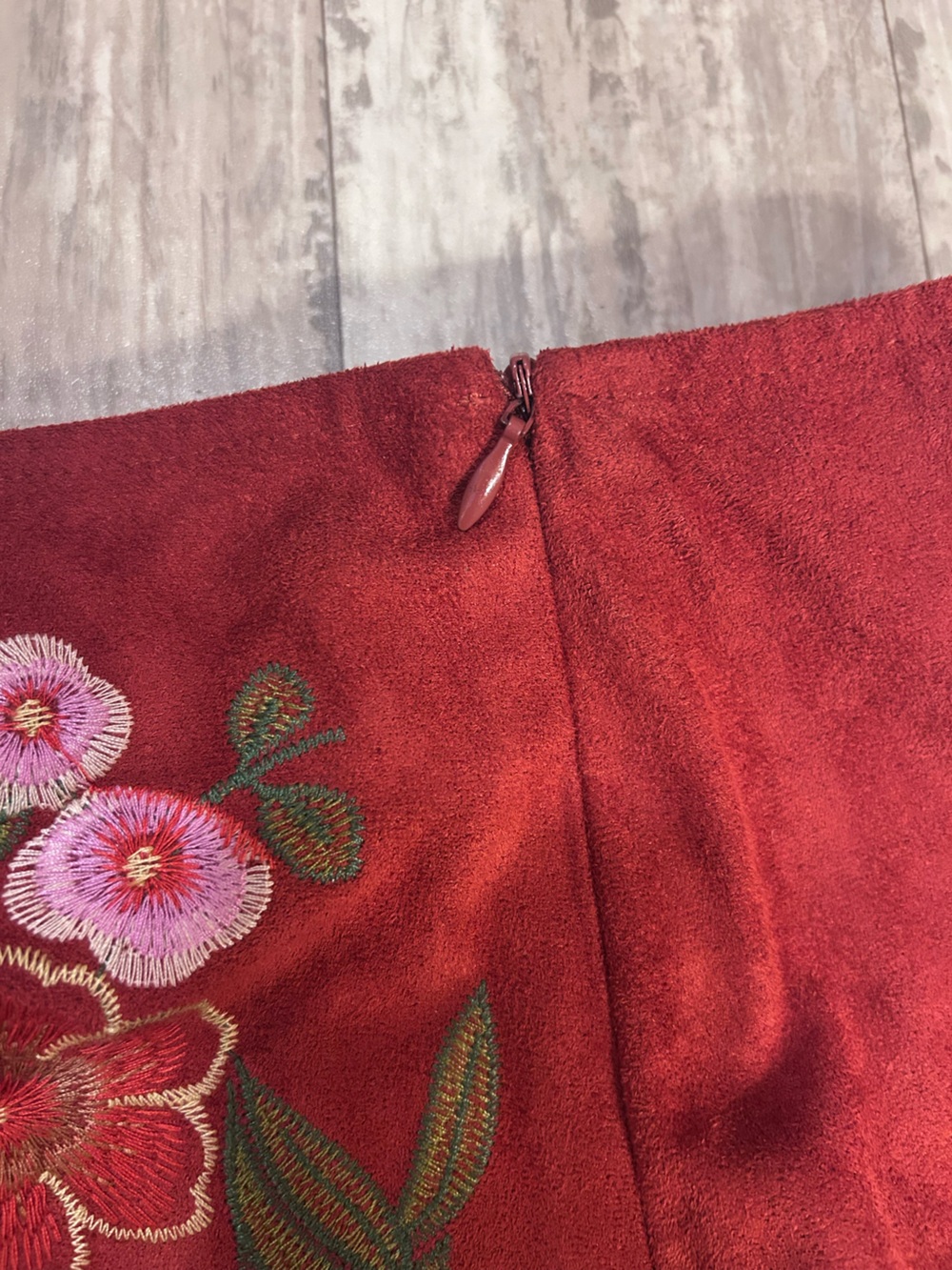 Altar'd State Embroidered Faux Suede Mini Skirt Size Large - Picture 5 of 10